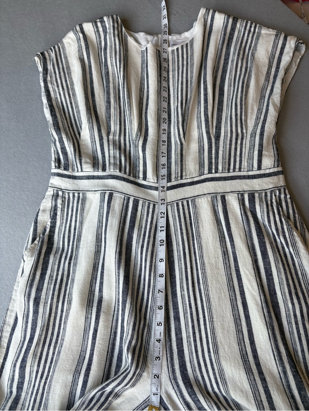 Gibson Latimer Striped Sleeveless Wide-Leg Linen Jumpsuit in Cream and Navy Sz L - Picture 9 of 13